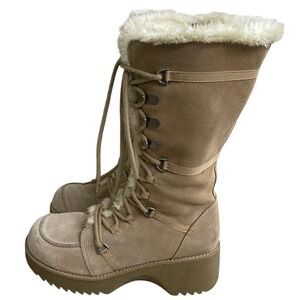 Report Icon leather Tan Suede Faux Fur  Tall Winter Platform Boots Womens 10